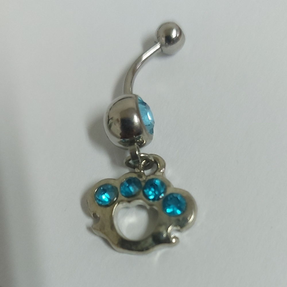Silver and Blue Paw Print Belly Ring